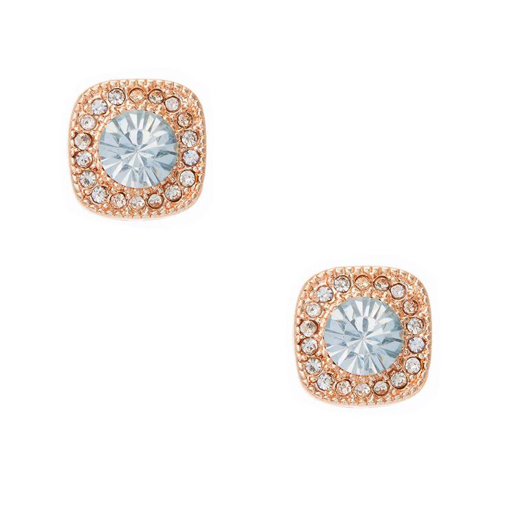 Rose Gold Tone Square Framed Simulated Crystal Stud Earrings Claire S Rose Gold Tone Square Framed Simulated Crystal Stud Earrings