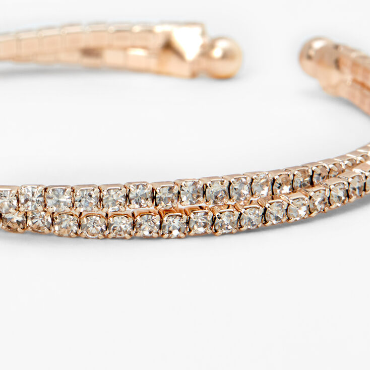 Rose Gold Criss Cross Rhinestone Slim Cuff Bracelet,