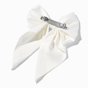 White Satin Hair Bow Clip,