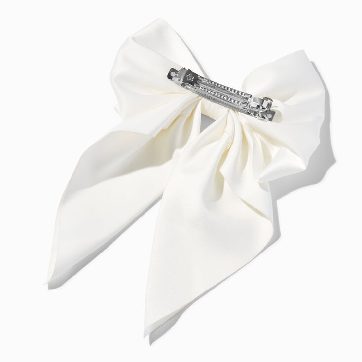 White Satin Hair Bow Clip,
