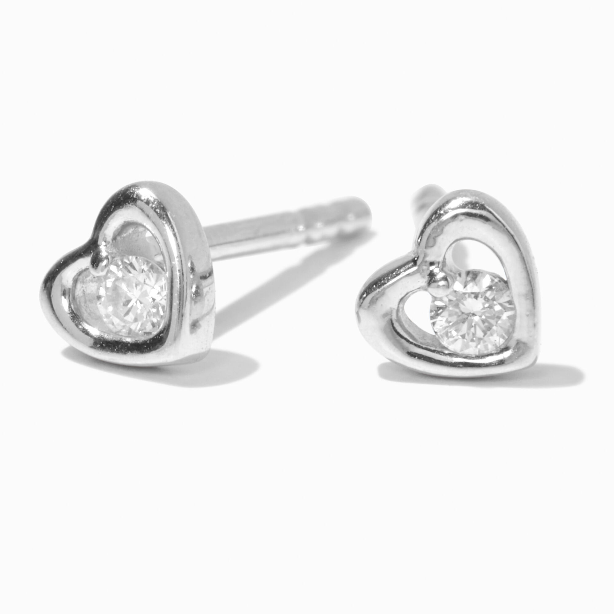 C LUXE by Claire s Sterling Silver 1 20 ct. tw. Lab Grown Diamond Open Heart Stud Earrings