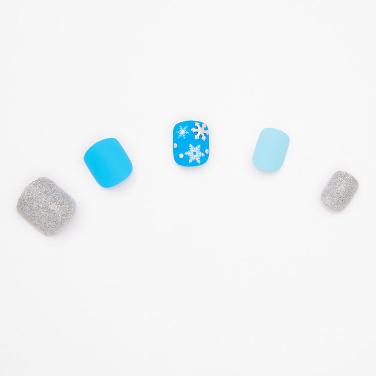 Glitter Snowflakes Square Press On Faux Nail Set - 24 Pack,
