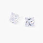 Sterling Silver Cubic Zirconia Square Stud Earrings - 10MM,
