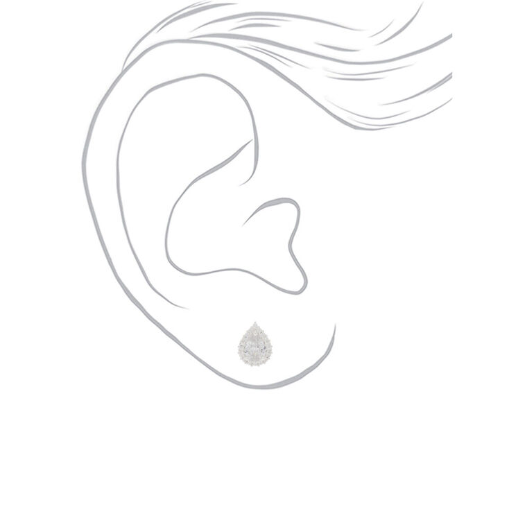 Silver Cubic Zirconia Halo Teardrop Stud Earrings 6mm Claire S Us