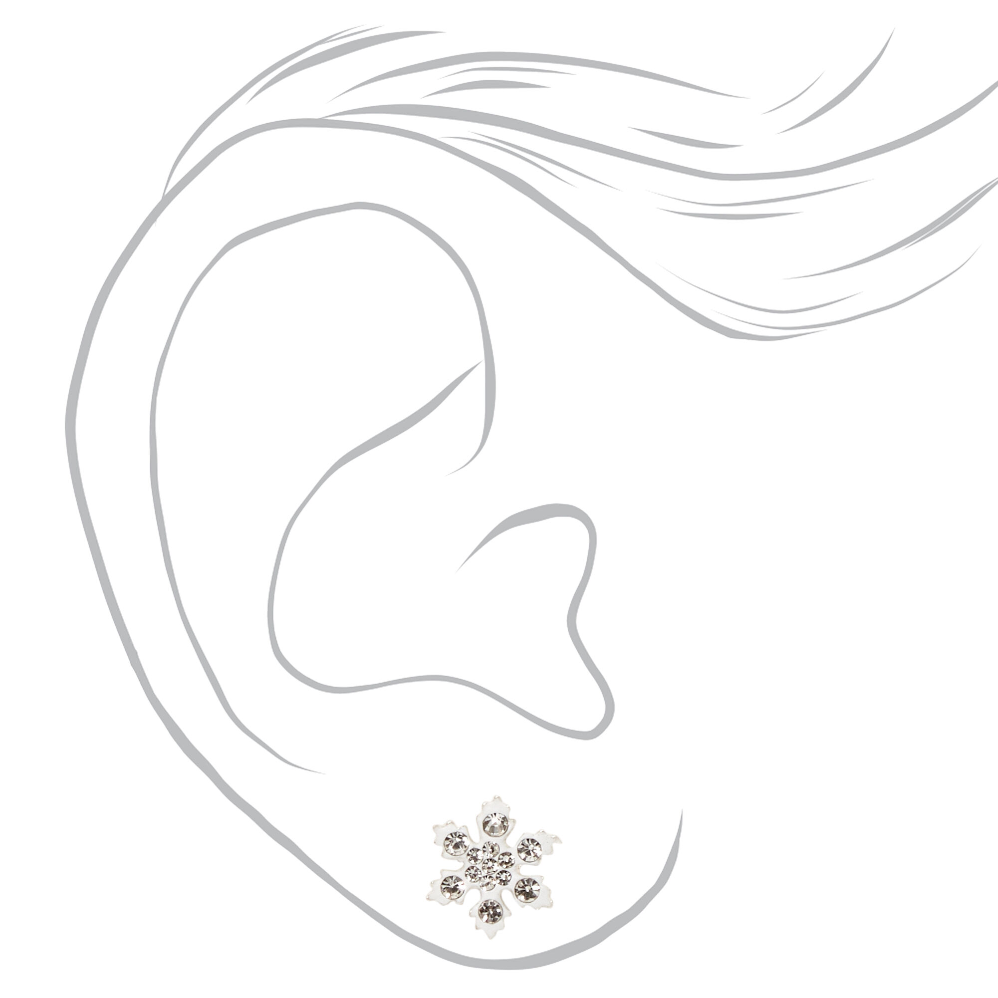 Sterling Silver Snowflake Stud Earrings - White,