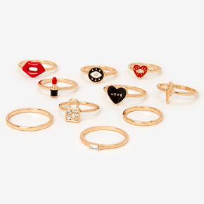 Gold Queen of Hearts Midi Rings - 10 Pack,