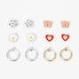  Mixed Metal Daisy, Heart Stud &amp; Hoop Magnetic Earrings &#40;6 Pack&#41;,