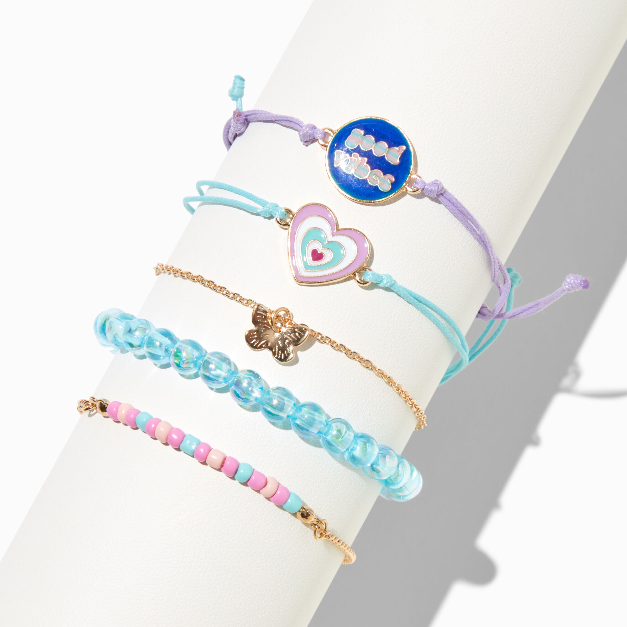 Good Vibes Heishi Beaded Adjustable Mood Bracelet Set 5 Pack Claire s