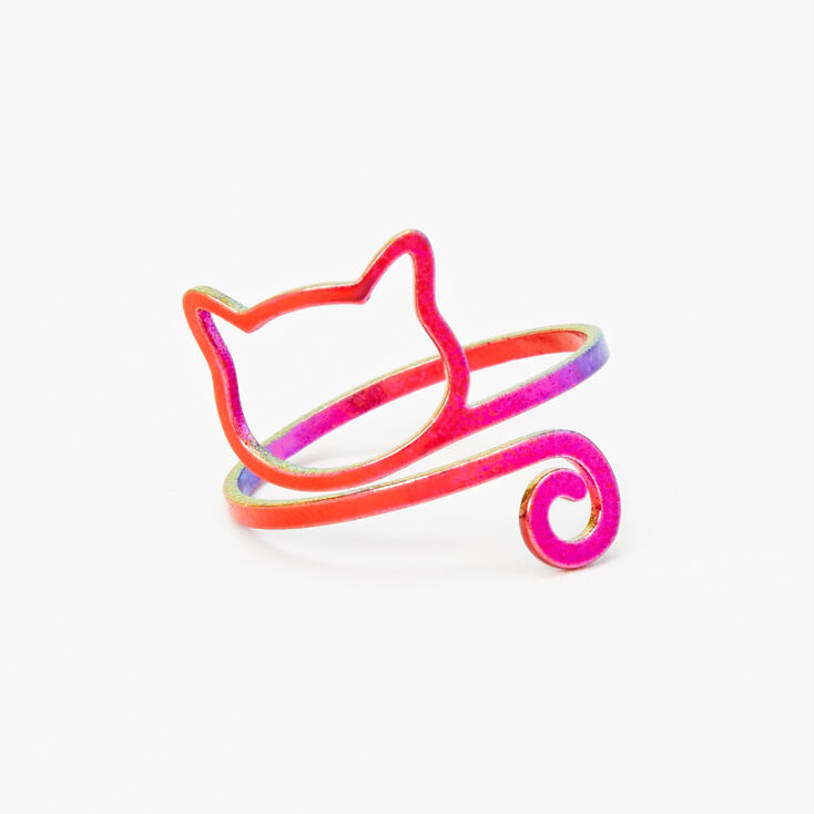 Rainbow Anodised Outline Cat Ring,