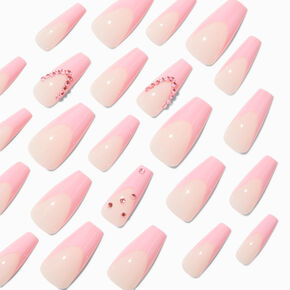 Pink French Tip Bling Squareletto Vegan Faux Nail Set - 24 Pack,