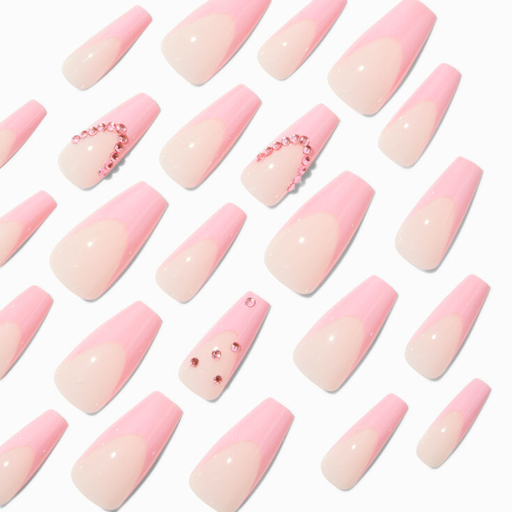 Pink French Tip Bling Squareletto Vegan Faux Nail Set - 24 Pack,