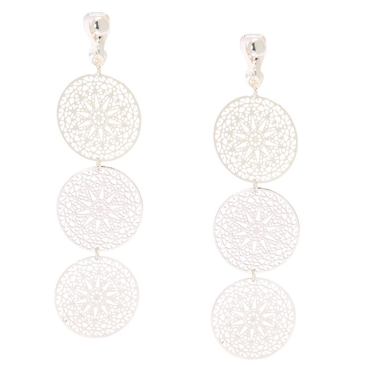 Silver 2 5 Filigree Circle Clip On Drop Earrings Claire S Us Silver 2 5 Filigree Circle Clip On Drop Earrings