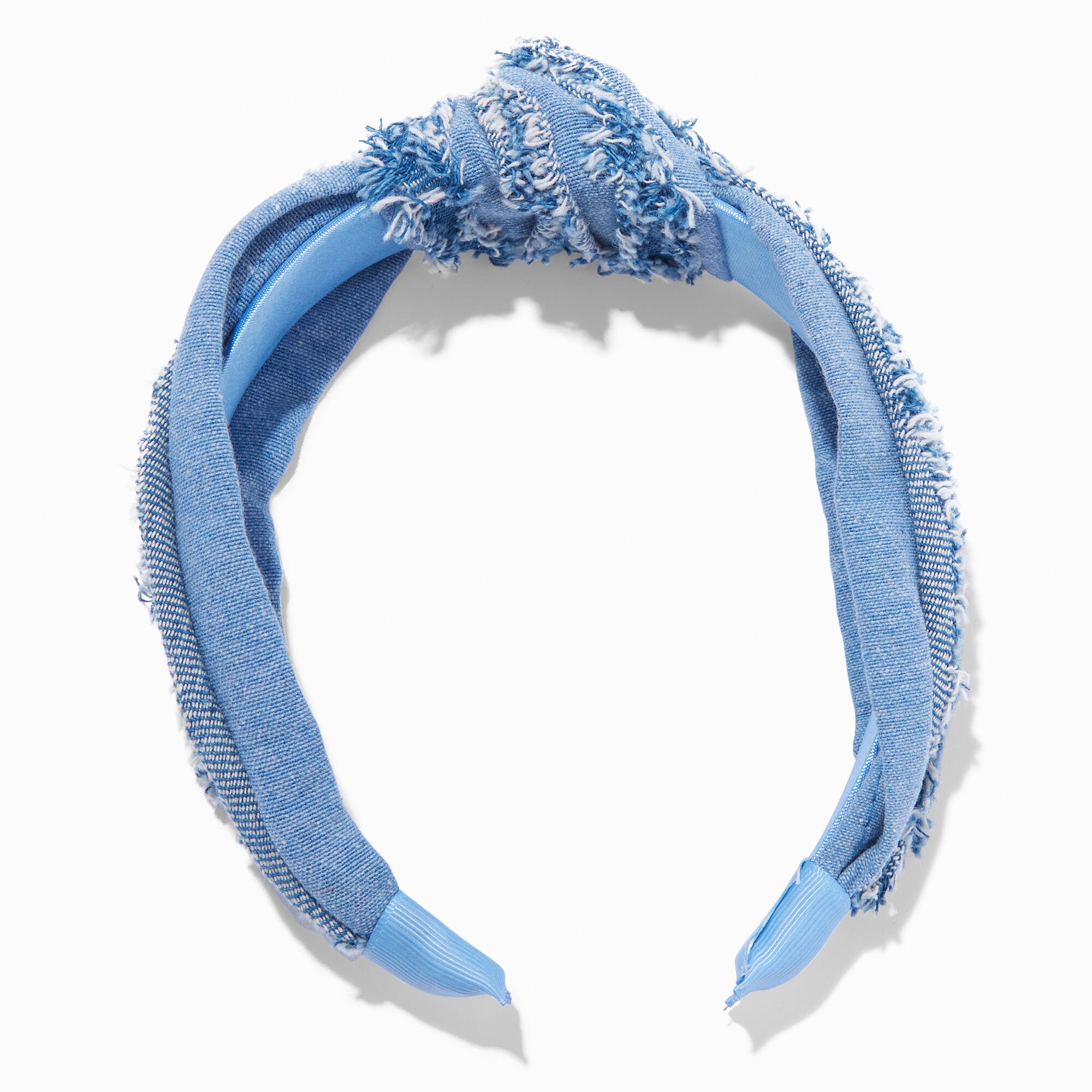 View Claires Frayed Look Denim Knotted Headband Blue information