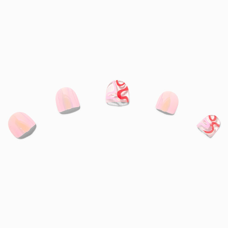 Claire&#39;s Club Pink Squiggle Square Press On Vegan Faux Nail Set - 10 Pack,