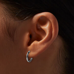 Silver-tone Stainless Steel Hoop Earrings - 2 Pack,