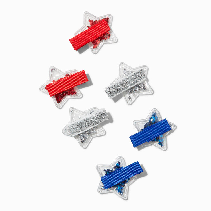 Stars &amp; Stripes Shaker Star Hair Clips - 6 Pack ,