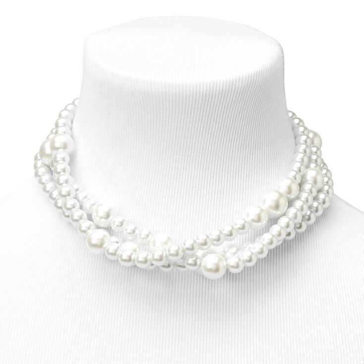 Triple Row Bubble Pearl Statement Necklace,