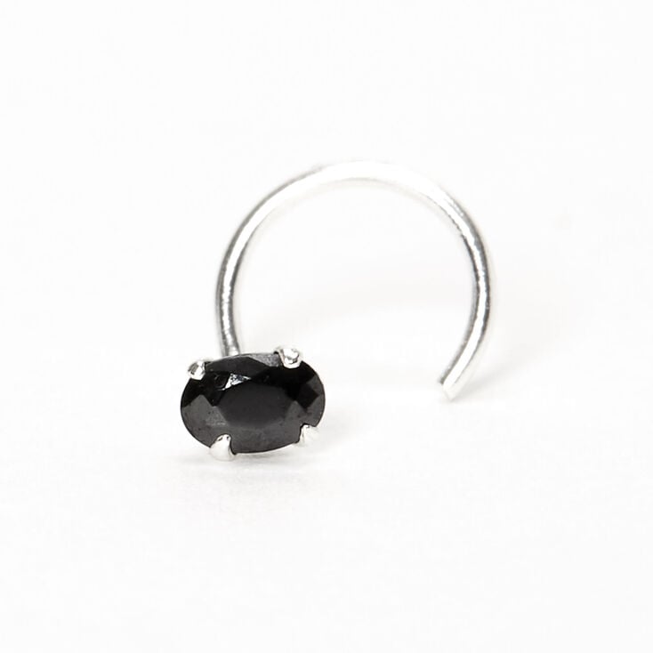 Silver 22G Oval Cubic Zirconia Stone Nose Stud - Black,