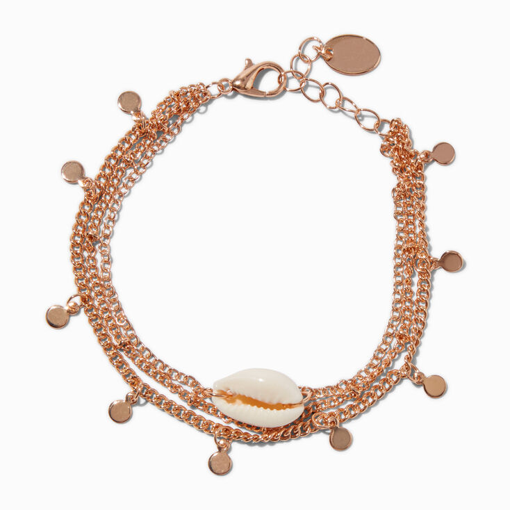 Cowrie Shell Gold-tone Triple Chain Bracelet