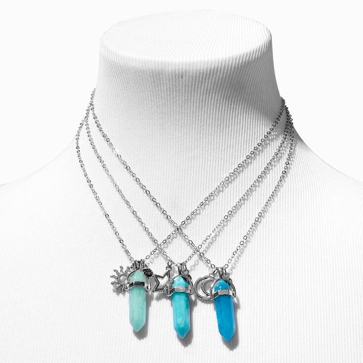Best Friends Celestial Blue Mystical Gem Pendant Necklaces - 3 Pack,