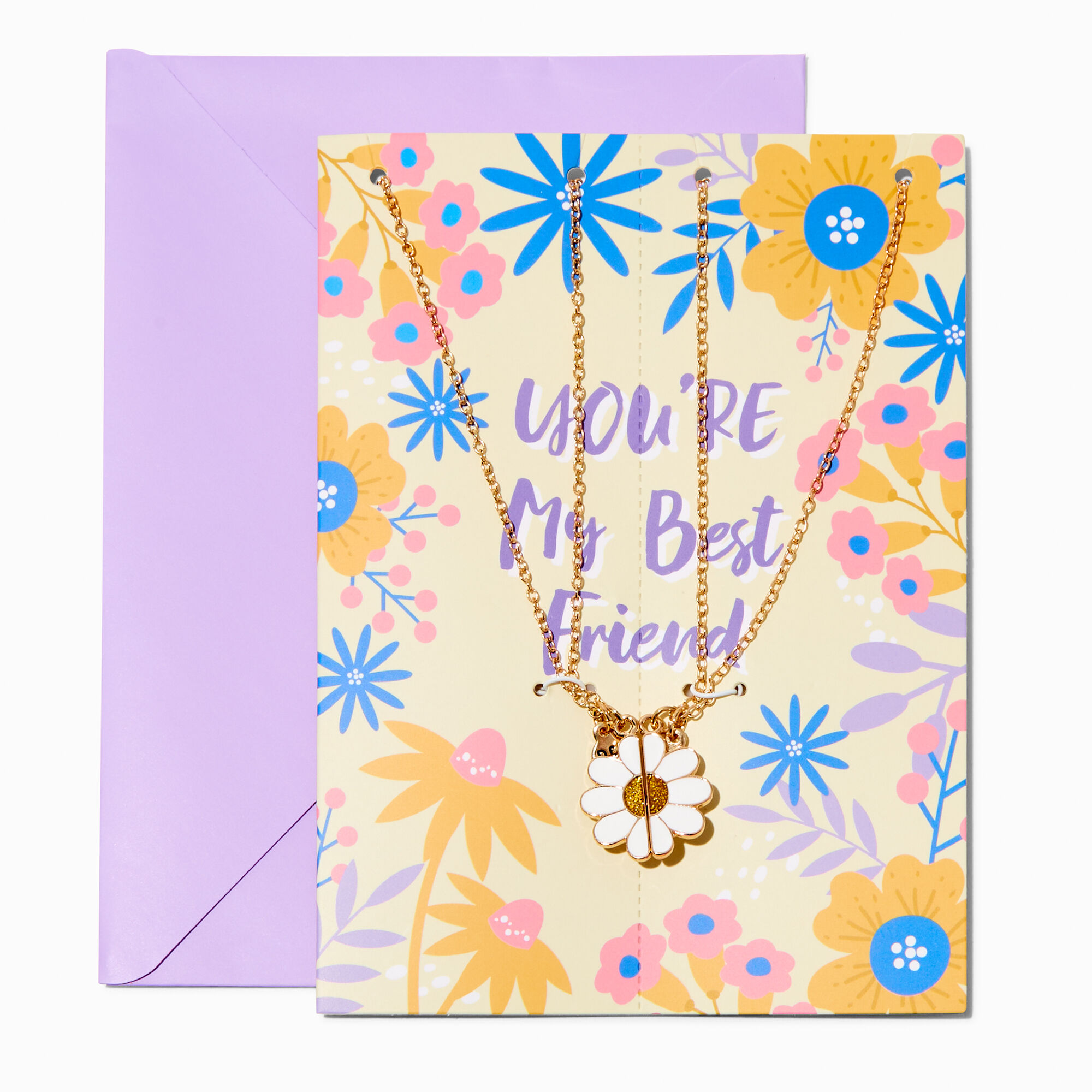 View Claires youre My Best Friend Card Friends Split Daisy Pendant Necklace Set 3 Pack Gold information