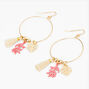 Gold Coral Palm Tassel Charms 2&quot; Hoop Earrings,