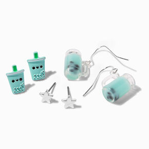 Mint Bubble Tea Drop &amp; Stud Earrings - 3 Pack,