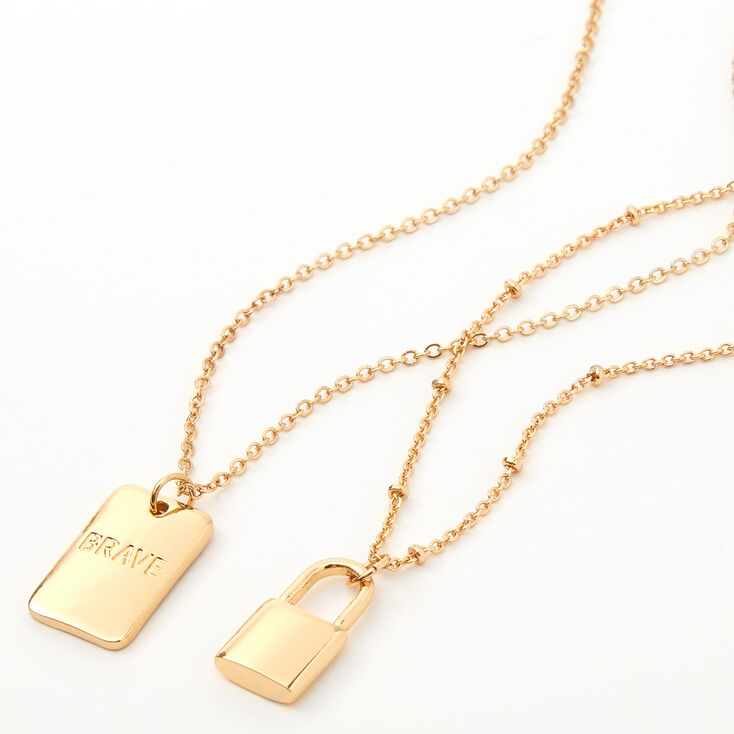 Sky Brown&trade; Gold Padlock Chain Necklaces - 2 Pack,