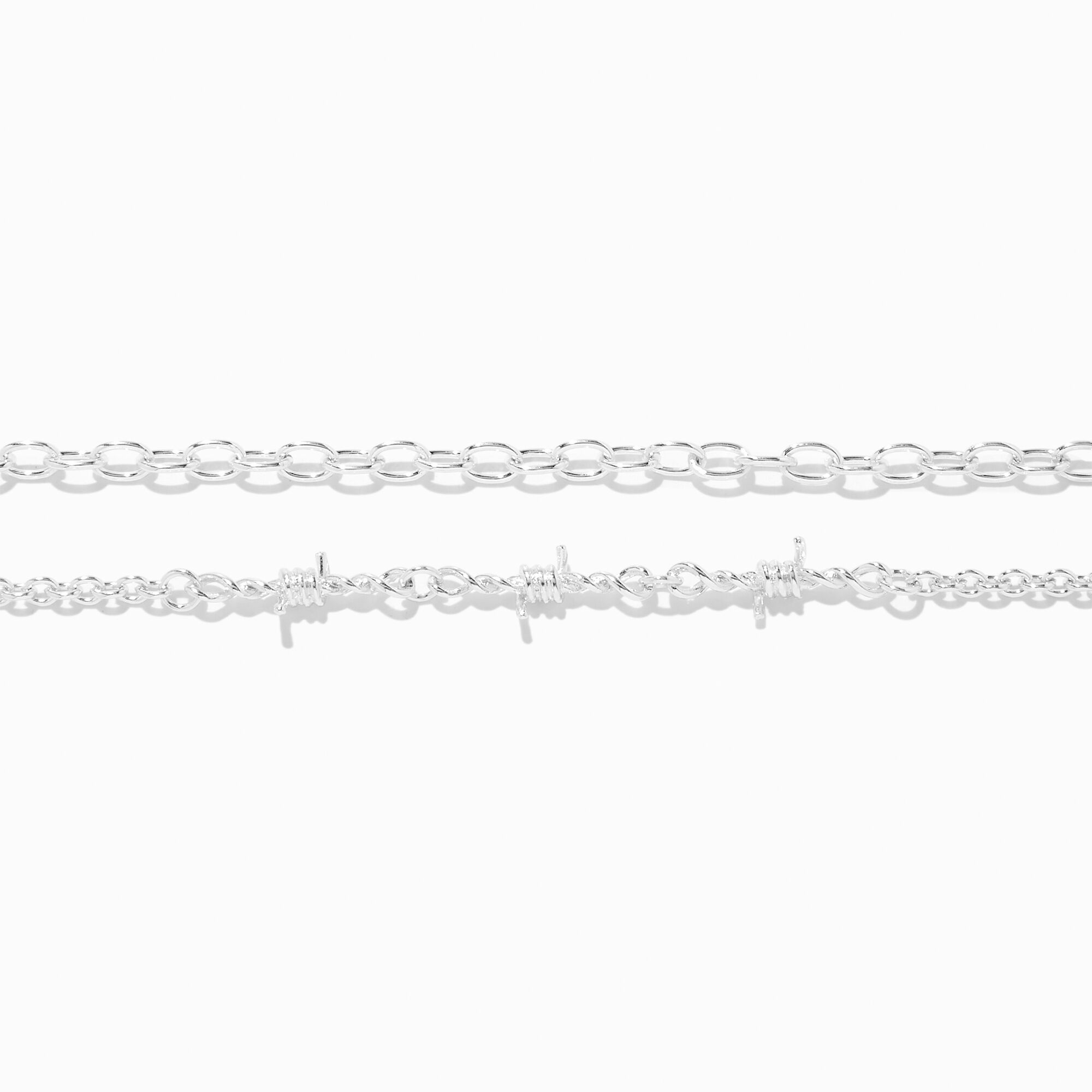 Silver Barbed Wire Choker Necklaces - 2 Pack,