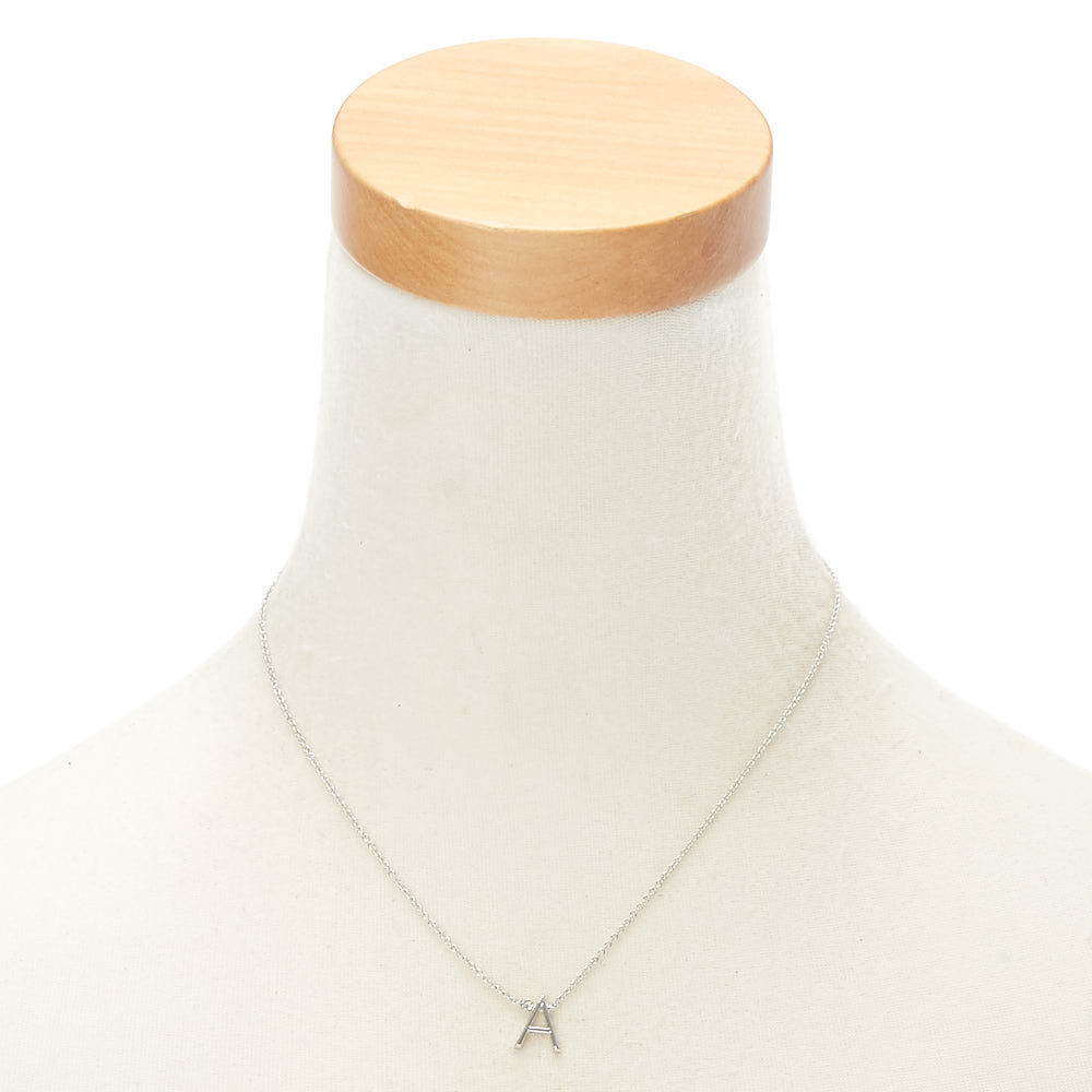 Silver Stone Initial Pendant Necklace - A,