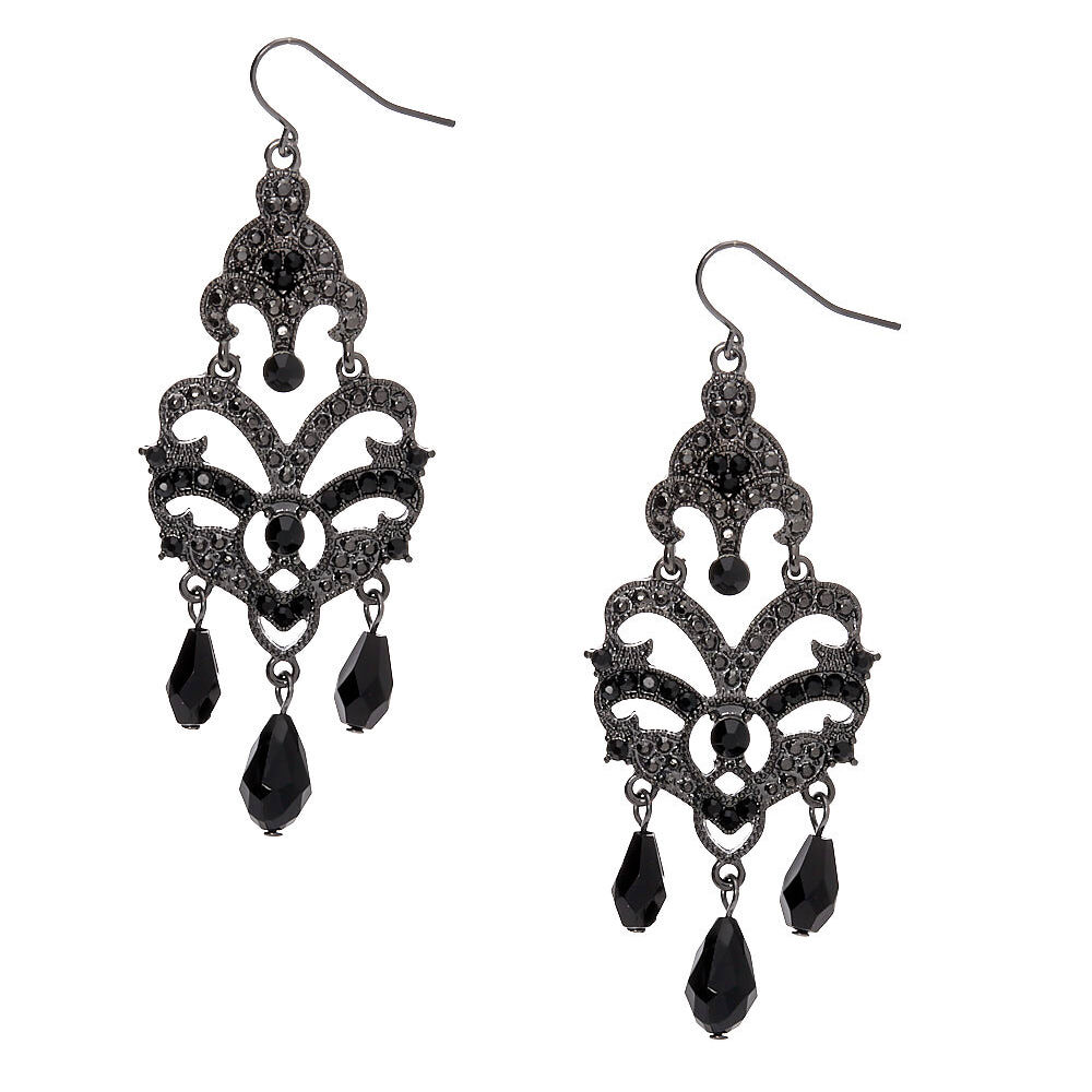 Hematite 3" Gothic Chandelier Drop Earrings,