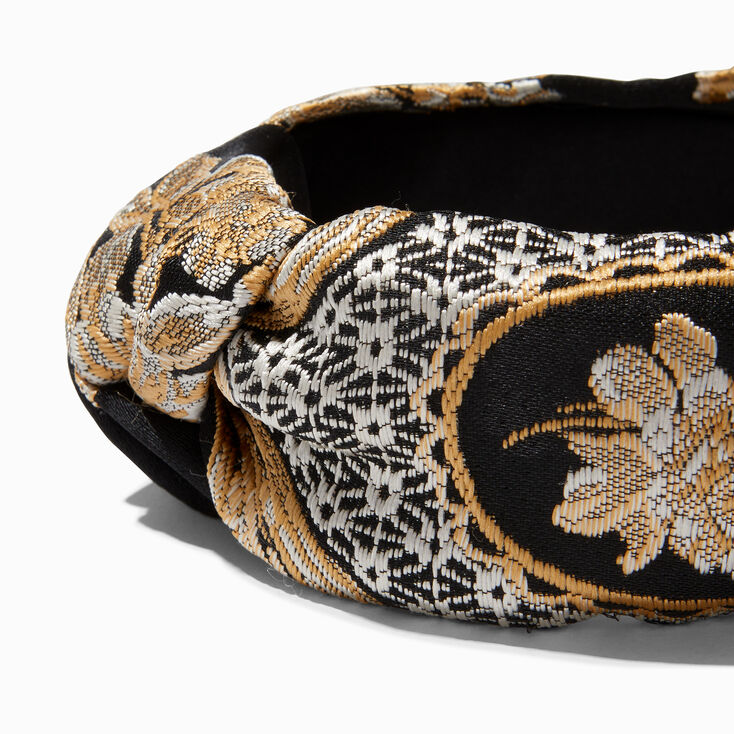 Black &amp; Gold Floral Brocade Knotted Headband,