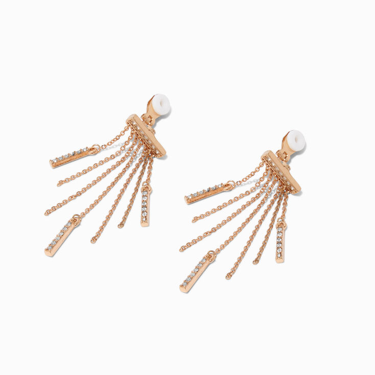 Pendantes &agrave; clip franges barre de strass couleur dor&eacute;e,