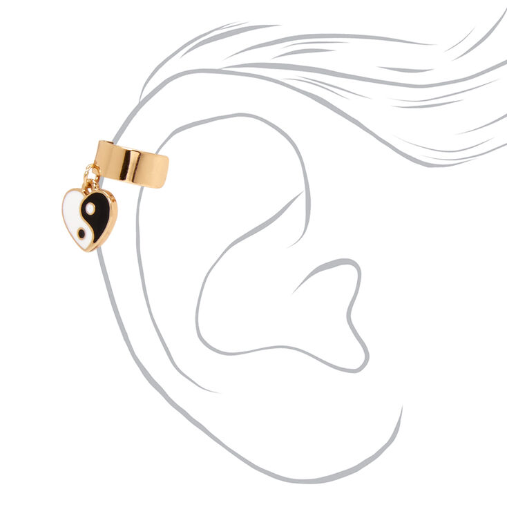 Gold-tone Yin Yang Heart Charm Ear Cuff,