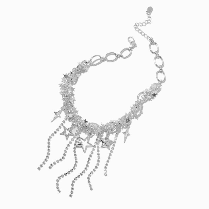 Collier de caract&egrave;re frange de cha&icirc;ne &eacute;toile couleur argent&eacute;e,
