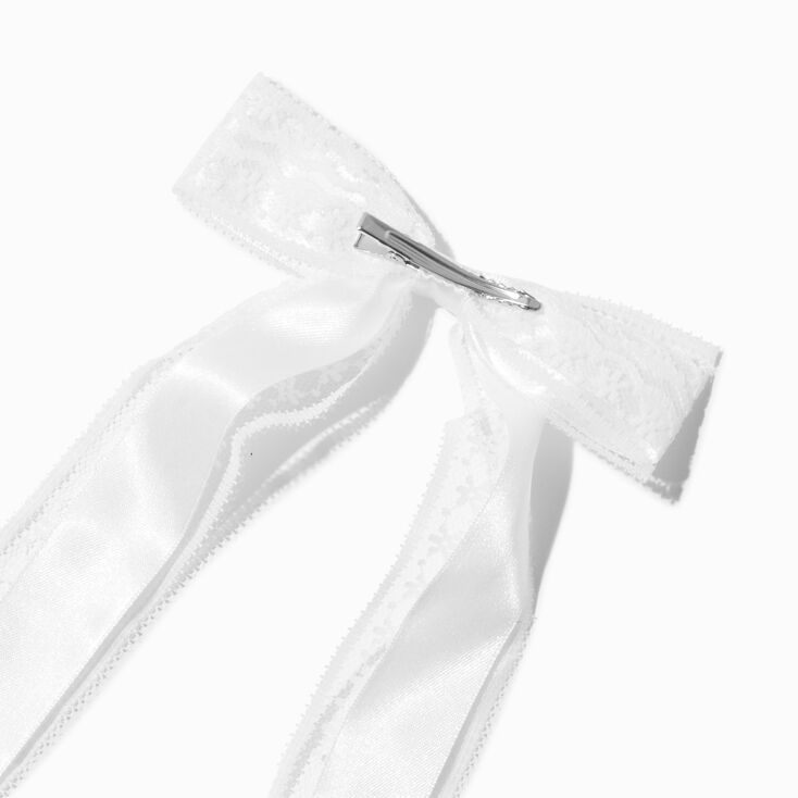 White Lace Satin Hair Bow Clip,