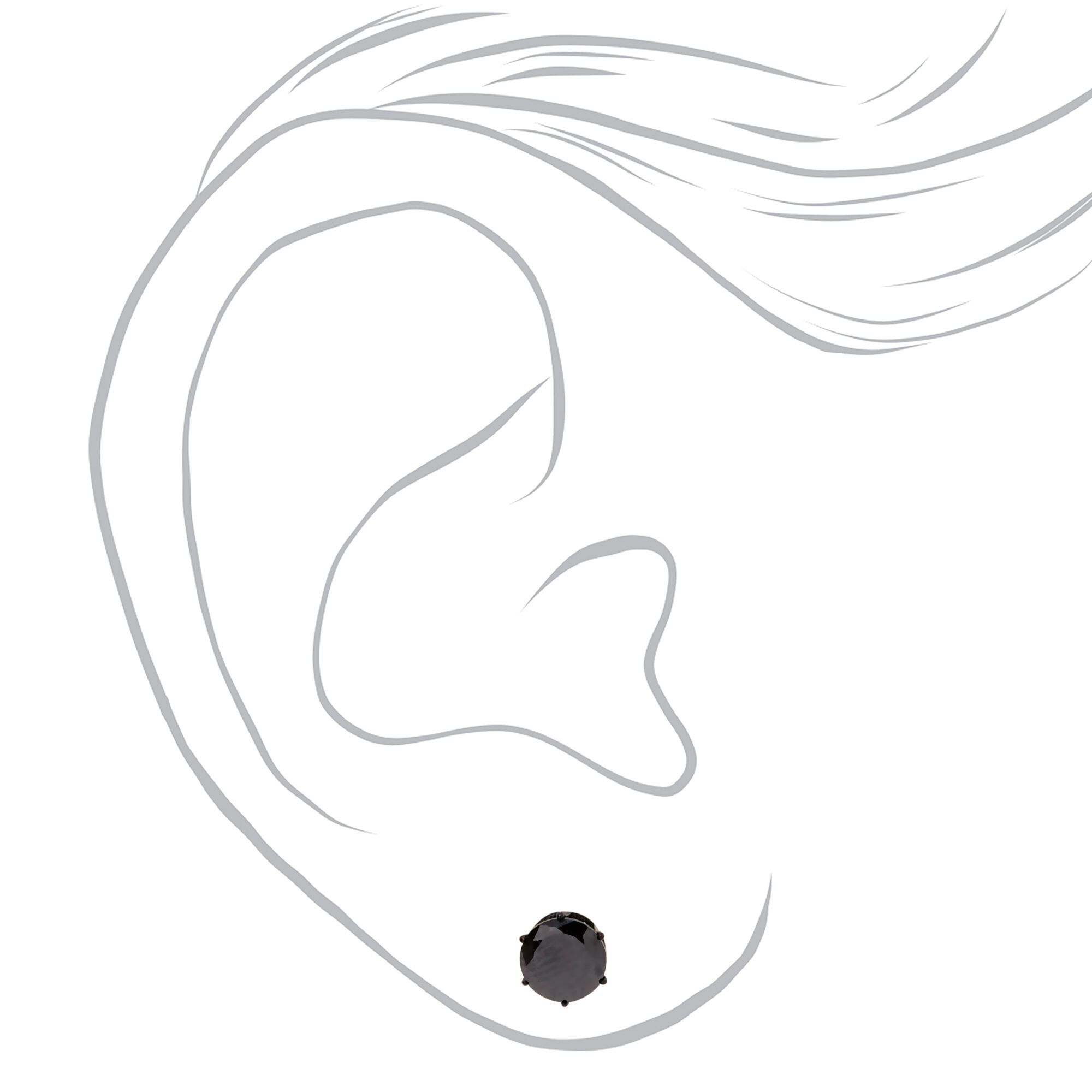 Black Titanium Cubic Zirconia Round Stud Earrings - 6MM,