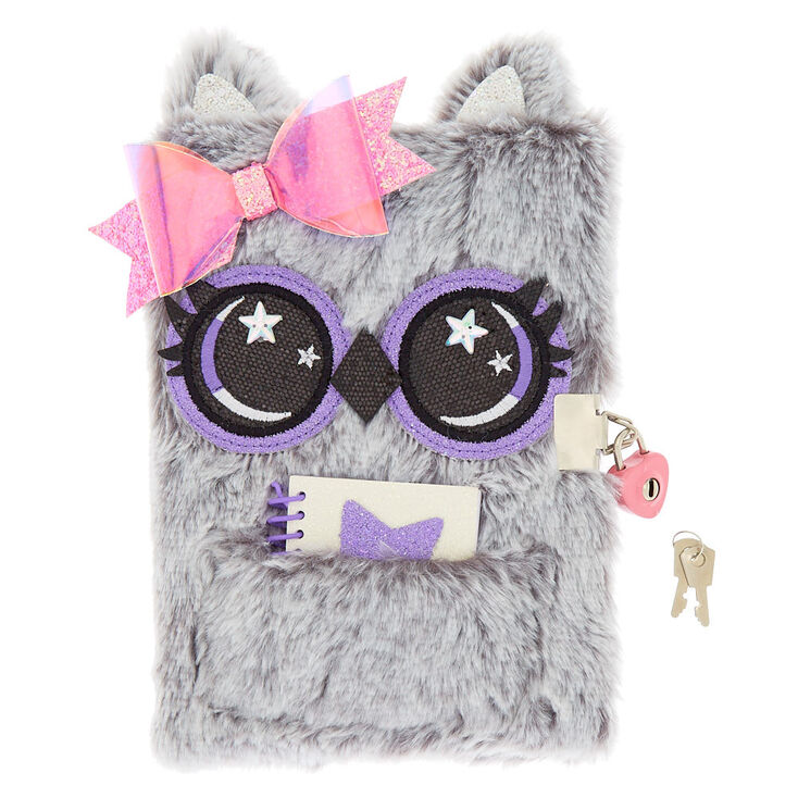 Avery the Owl Lock Plush Diary - Grey,