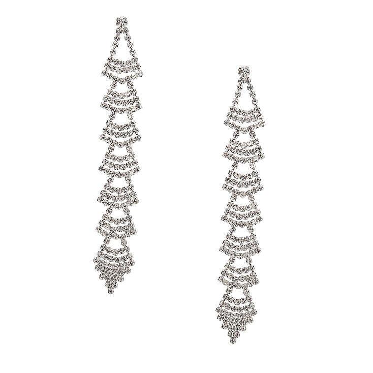 Silver Rhinestone 3.5&quot; Linear Chandelier Drop Earrings,