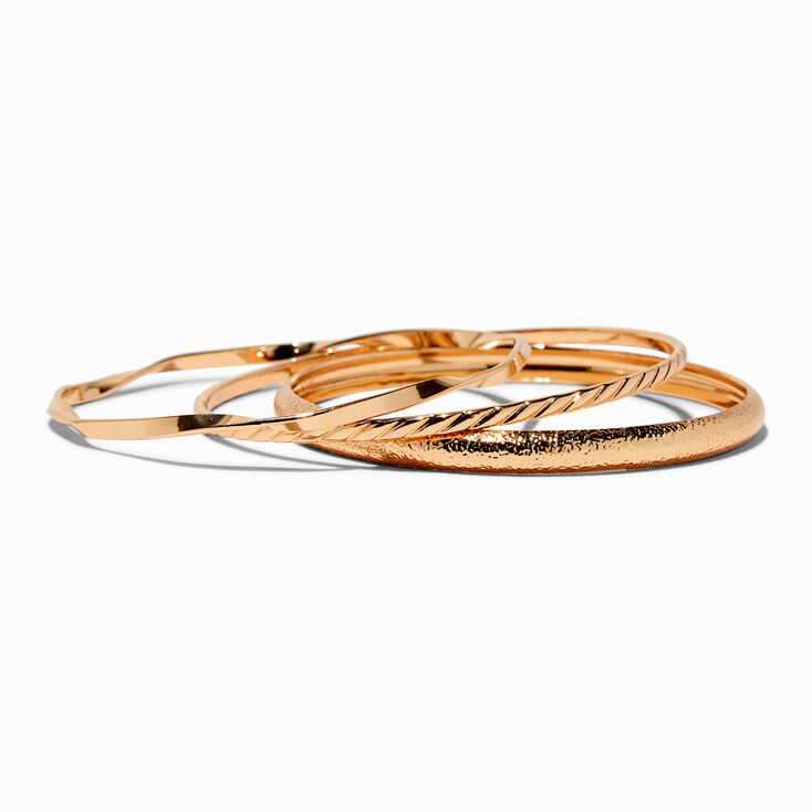 Gold-tone Mixed Texture Bangle Bracelets - 3 Pack,