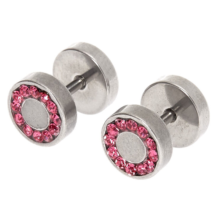 Claire's Faux écarteurs d'oreille roses 16 g avec strass en forme de halo couleur argenté