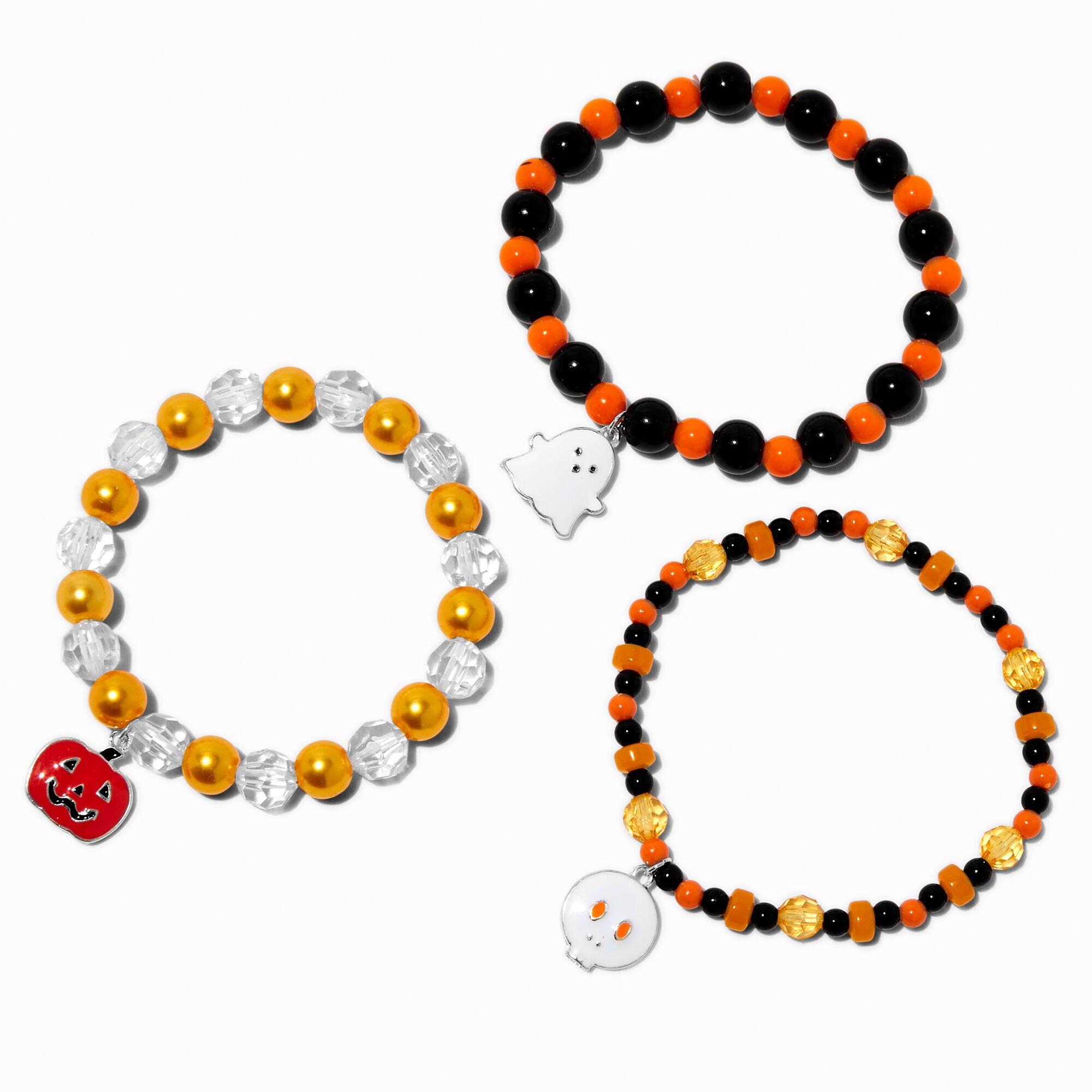 Halloween Charm Beaded Stretch Bracelets - 3 Pack,