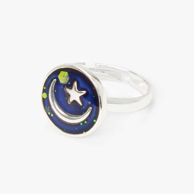 Silver Moon and Star Adjustable Mood Ring,