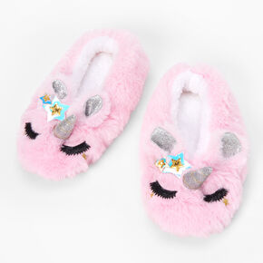 Pink Unicorn Plush Youth Slippers - S/M,