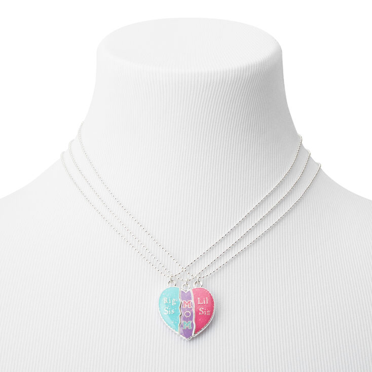 Mom, Big Sis, &amp; Lil Sis Heart Pendant Necklaces - 3 Pack,