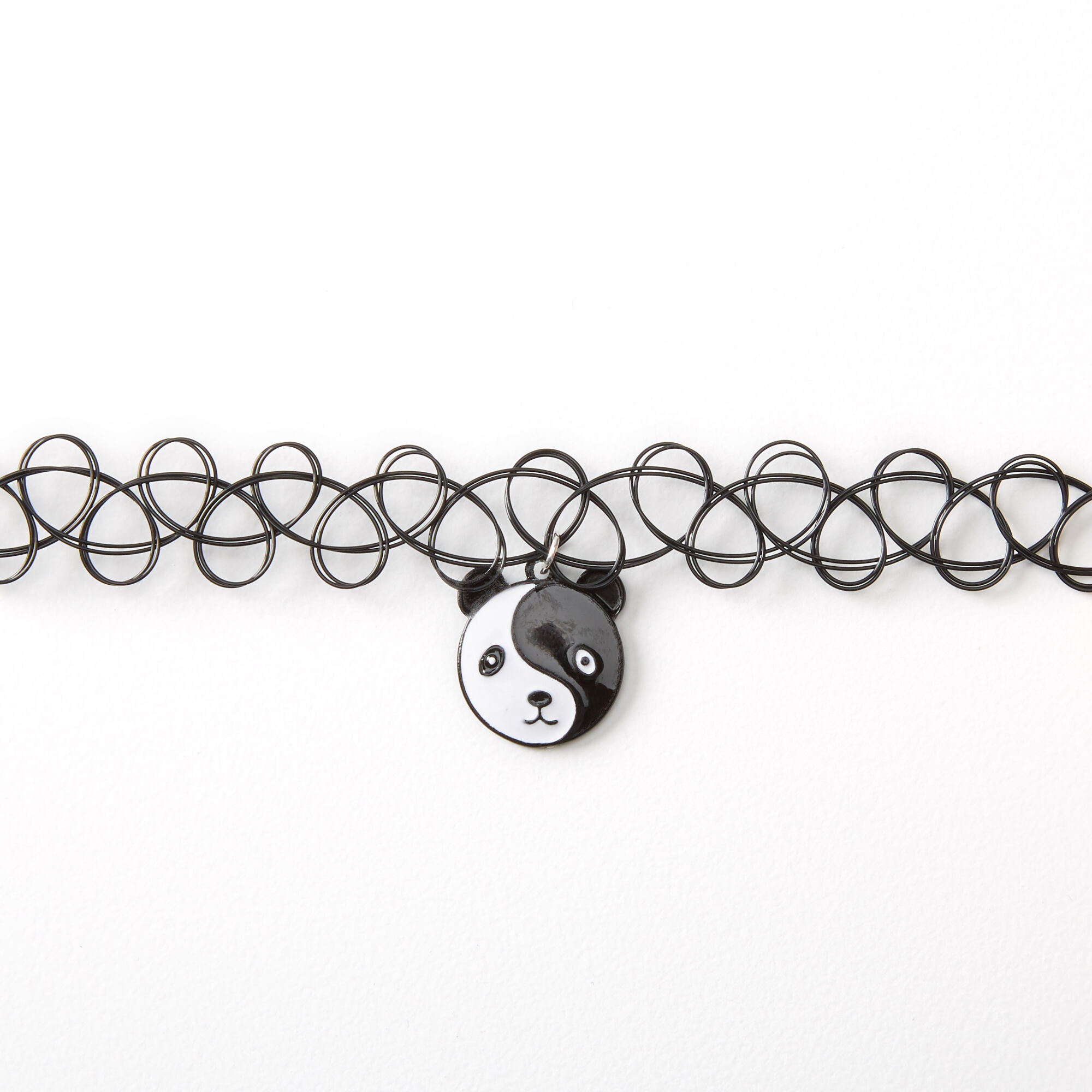 Panda Yin Yang Tattoo Choker Necklace - Black,
