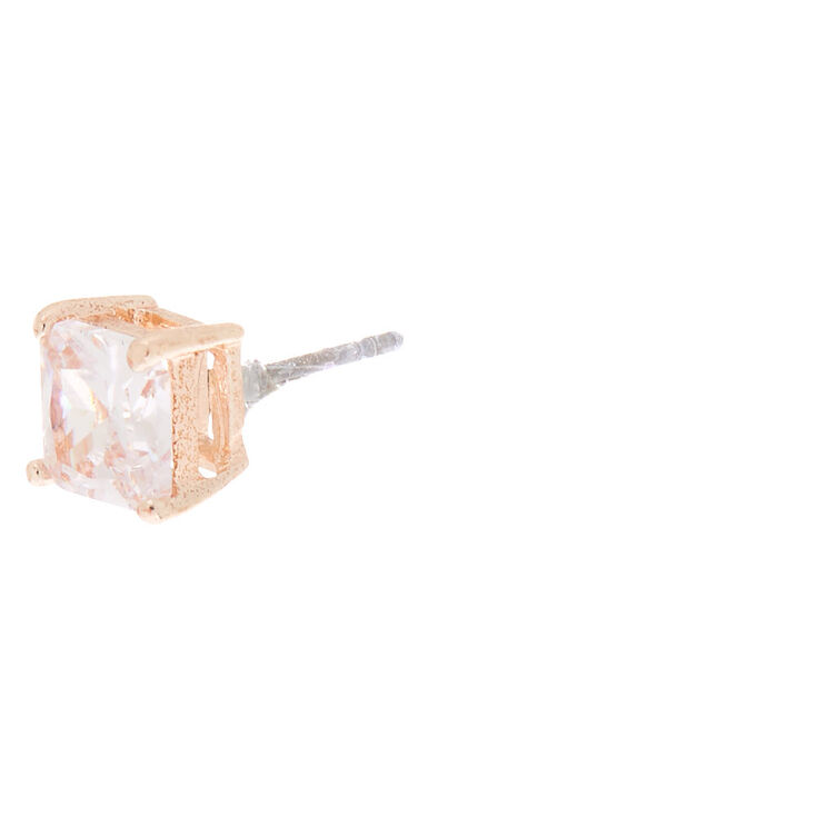 Rose Gold Cubic Zirconia Square Stud Earrings - 6MM,