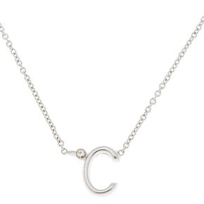 Silver Stone Initial Pendant Necklace - C,