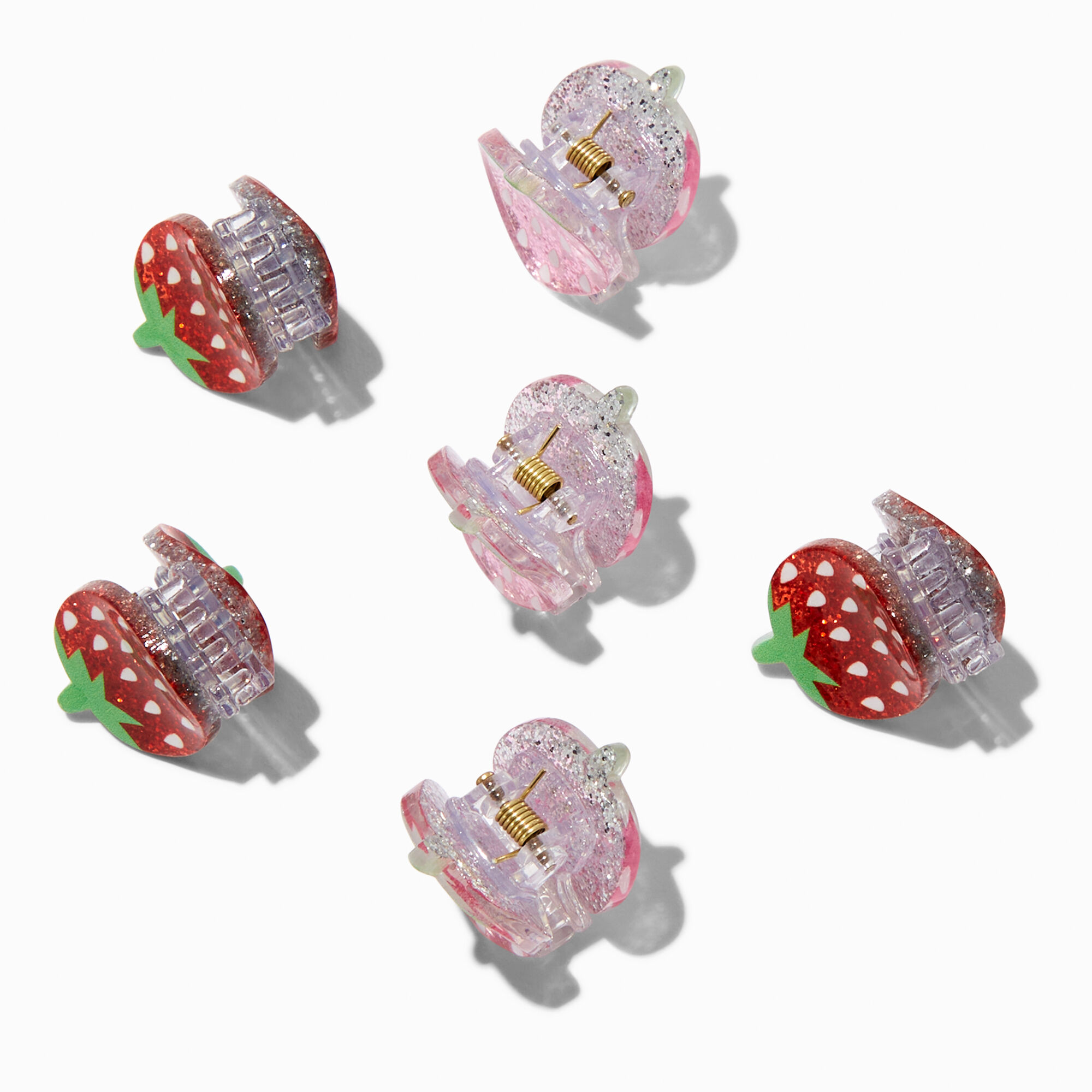 Strawberry Glitter Mini Hair Claws - 6 Pack,