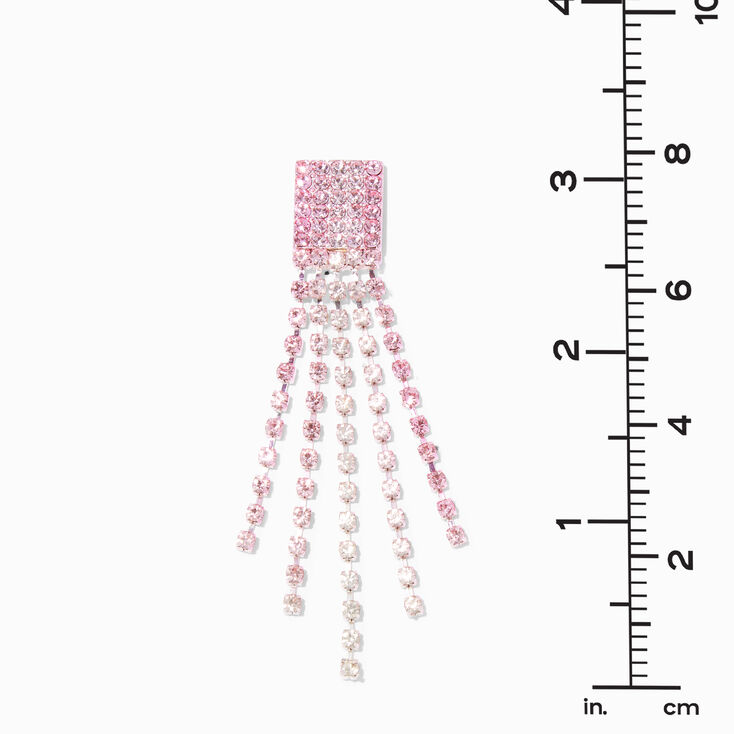 Rose Gold Pink Rhinestone 3&quot; Pyramid Fringe Drop Earrings,